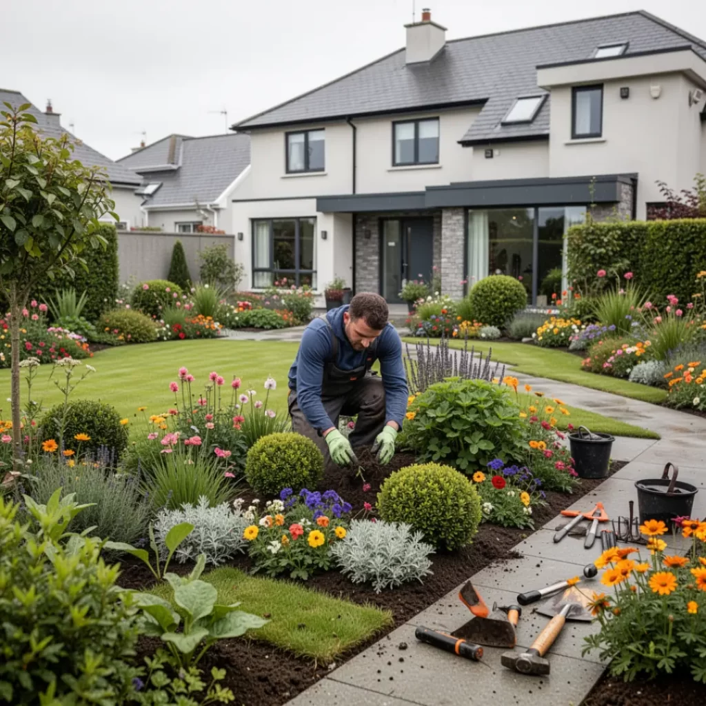 Professional exterior garden planting in a residential Dublin